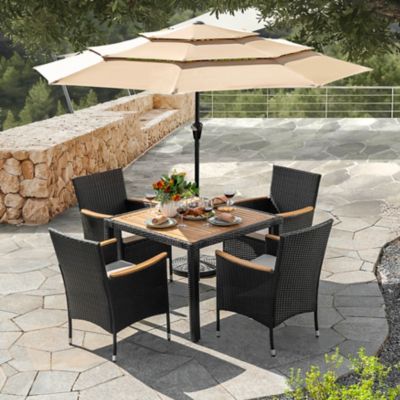 Image showing 8 th Nuu Garden 5 pc. Acacia Wood Wicker Patio Dining Set with Cushions