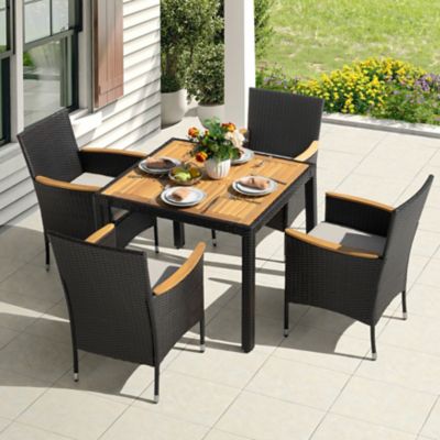 Image showing 9 th Nuu Garden 5 pc. Acacia Wood Wicker Patio Dining Set with Cushions