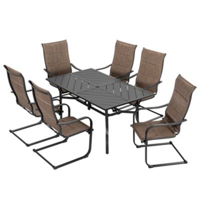 Image showing  7 pc. Metal Padded Textilene Patio Dining Set with Umbrella Hole