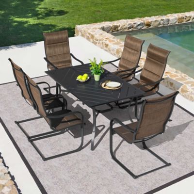 Image showing  7 pc. Metal Padded Textilene Patio Dining Set with Umbrella Hole