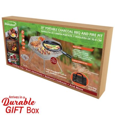 Image showing  20 in. Stainless Steel Portable Folding Charcoal BBQ Grill and Outdoor Fire Pit with Carry Bag