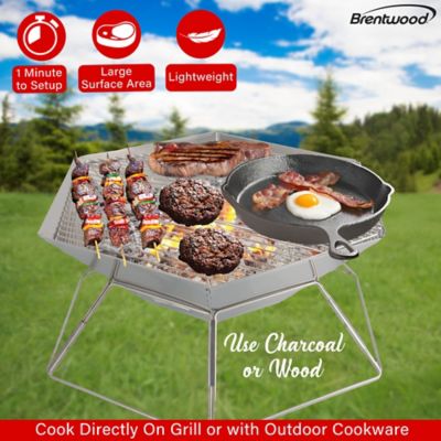 Image showing  20 in. Stainless Steel Portable Folding Charcoal BBQ Grill and Outdoor Fire Pit with Carry Bag