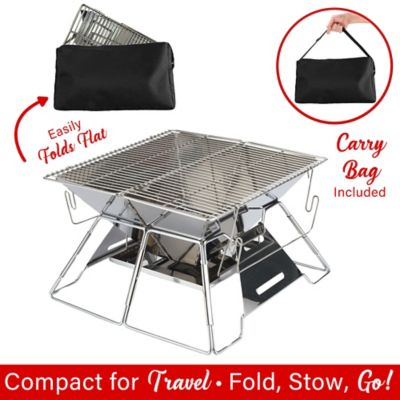 Image showing  14 in. x 14 in. Stainless Steel Portable Folding Charcoal BBQ Grill and Outdoor Fire Pit with Carry Bag