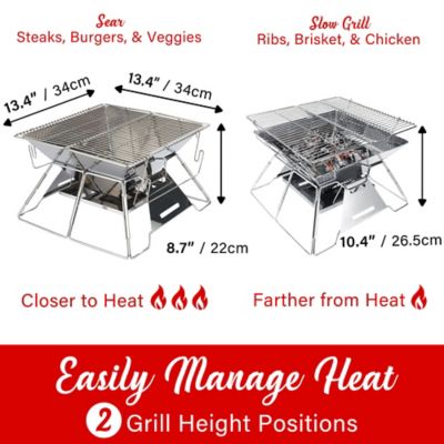Image showing  14 in. x 14 in. Stainless Steel Portable Folding Charcoal BBQ Grill and Outdoor Fire Pit with Carry Bag