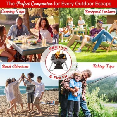 Image showing  14 in. x 14 in. Stainless Steel Portable Folding Charcoal BBQ Grill and Outdoor Fire Pit with Carry Bag