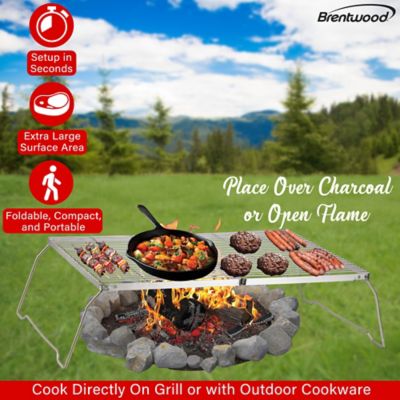 Image showing  25 in. x 17 in. Heavy-Duty Stainless Steel Portable Folding Campfire Grill with Carry Bag