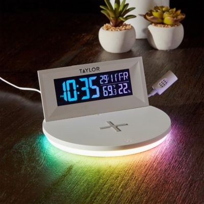 Image showing  Digital Indoor Weather Station with Mood Light and Wireless Charging Pad