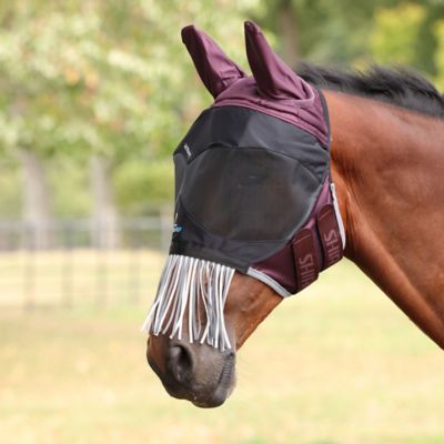 Shires Equestrian Products FlyGuard Pro Deluxe Fly Mask with Ears & Nose Fringe