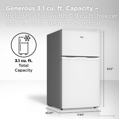 Image showing  3.1 cu. ft. Double Door Refrigerator with Freezer, White