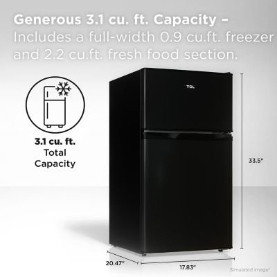 Image showing  3.1 cu. ft. Double Door Refrigerator with Freezer, Black