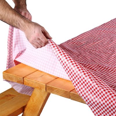 Image showing  Red and White Checkered Tablecloth, With Bench Covers, 9155