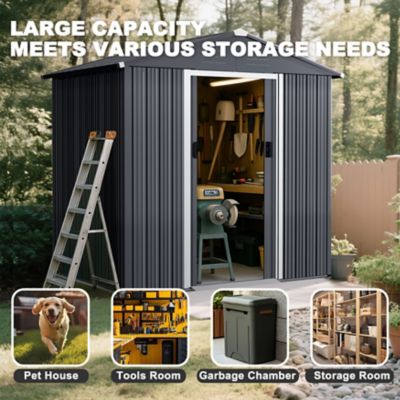 Image showing  6 x 4ft. Garden Shed Storage Tool Shed with Sliding Doors, Black