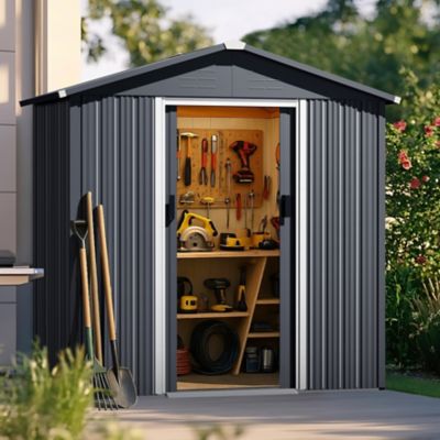 Image showing 7 th Nuu Garden 6 x 4ft. Garden Shed Storage Tool Shed with Sliding Doors, Black