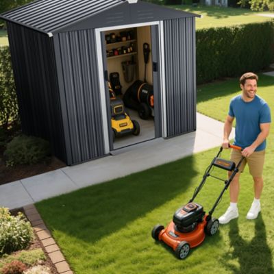 Image showing 8 th Nuu Garden 6 x 4ft. Garden Shed Storage Tool Shed with Sliding Doors, Black