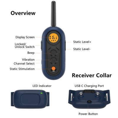 Image showing 6 th PATPET 2000 ft. IPX7 Black/Blue Dog Training Collar