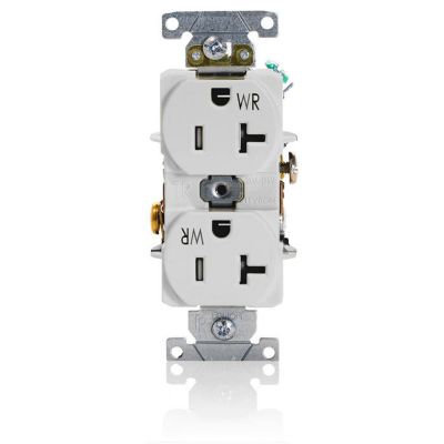 Leviton 20A-125V Tamper Weather Industrial Grade Back and Side Wired Duplex Outlet, White