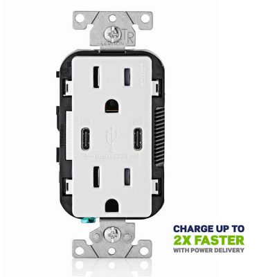 Leviton Combination 15A Duplex Outlet with Type C and C-USB Chargers, White