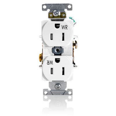 Leviton 15A-125V Tamper Weather Industrial Grade Back and Side Wired Duplex Outlet, White