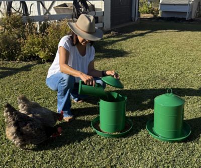 Image showing  Powder Coated Green Metal Waterer 3.2 gal. Feeder 26 lb., Feed Scoop Combo Kit