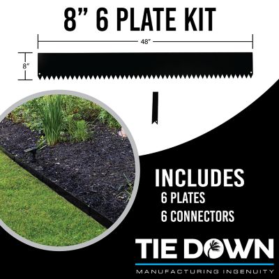 Image showing 6 th Tie Down 48 in. x 8 in. Black Metal Landscape Edging Kit Garden Edging Steel Edging Border (6 pc. Kit)