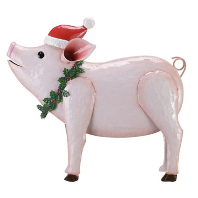 Red Shed 23 in. Metal Christmas Pig Statue