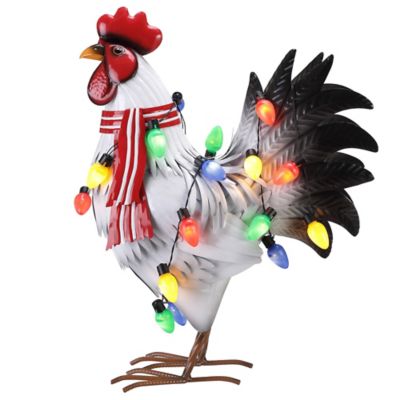Red Shed 24 in. Christmas String Light Rooster Statue