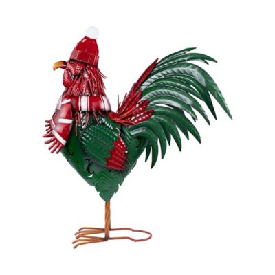 Red Shed 23.5 in. Metal Christmas Rooster Statue