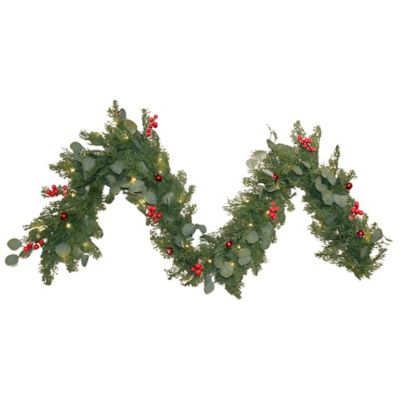 Red Shed 72 in. Pre-Lit Artificial Christmas Garland with Eucalyptus and Berries, 35 Warm White Lights