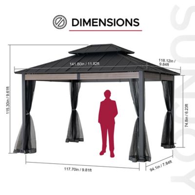 Image showing  10 x 12 ft. Heavy-Duty Hardtop Gazebo with Mosquito Netting & Wood-Look Beams