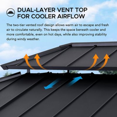 Image showing  10 x 12 ft. Heavy-Duty Hardtop Gazebo with Mosquito Netting & Wood-Look Beams