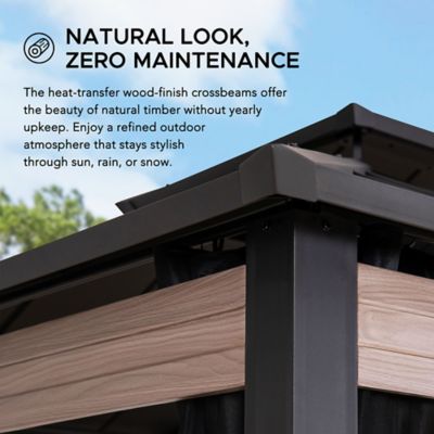 Image showing 5 th Sunjoy 10 x 12 ft. Heavy-Duty Hardtop Gazebo with Mosquito Netting & Wood-Look Beams