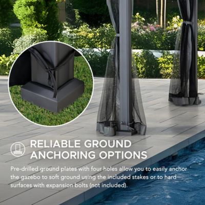 Image showing 6 th Sunjoy 10 x 12 ft. Heavy-Duty Hardtop Gazebo with Mosquito Netting & Wood-Look Beams