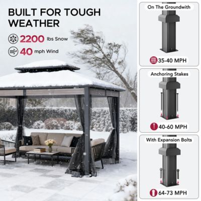 Image showing 8 th Sunjoy 10 x 12 ft. Heavy-Duty Hardtop Gazebo with Mosquito Netting & Wood-Look Beams
