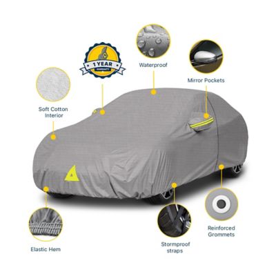 Image showing  All Weather Waterproof Car Cover, UV Protection, Windproof Straps with Mirror Pockets C5