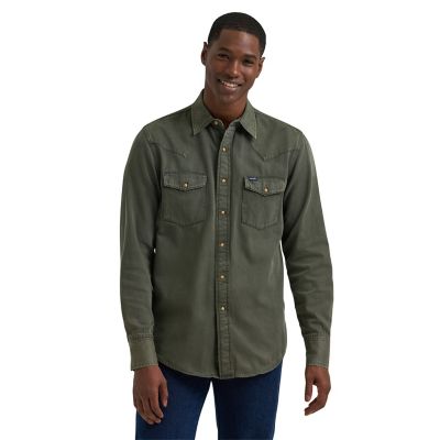 Wrangler Men's Green Denim Western Snap Shirt