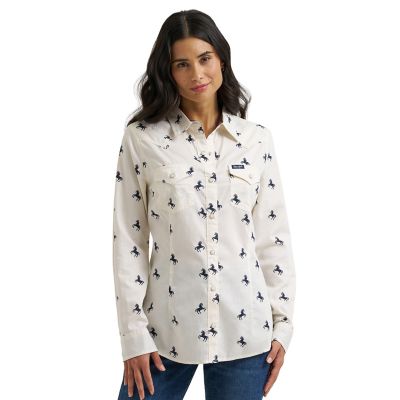 Wrangler Women's Horse Print Western Snap Shirt