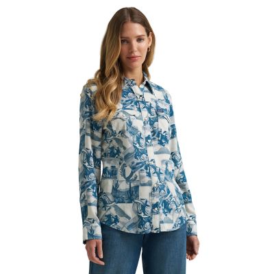 Wrangler Women's All Over Print Western Snap Shirt
