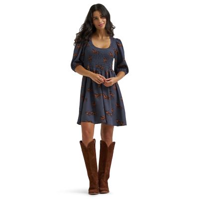 Wrangler Women's Horse Print Smocked Dress