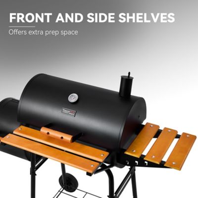 Image showing 5 th Royal Gourmet Barrel Charcoal Grill with Offset Smoker, 552 sq. in. Cooking Area With Wooden Front and Side Shelf With Hooks