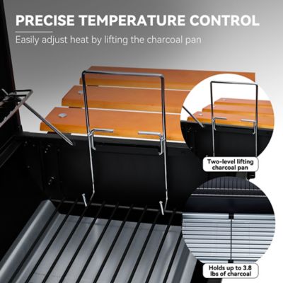 Image showing 6 th Royal Gourmet Barrel Charcoal Grill with Offset Smoker, 552 sq. in. Cooking Area With Wooden Front and Side Shelf With Hooks