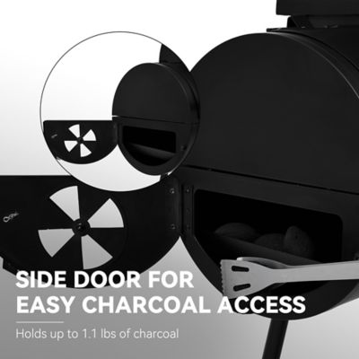 Image showing 7 th Royal Gourmet Barrel Charcoal Grill with Offset Smoker, 552 sq. in. Cooking Area With Wooden Front and Side Shelf With Hooks