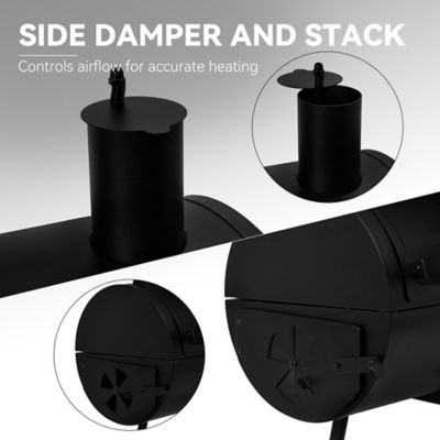 Image showing 8 th Royal Gourmet Barrel Charcoal Grill with Offset Smoker, 552 sq. in. Cooking Area With Wooden Front and Side Shelf With Hooks