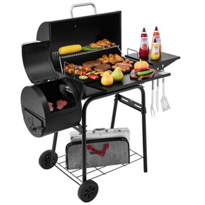 Royal Gourmet 552 sq. in. Cooking Area Barrel Charcoal Grill with Offset Smoker, or Outdoor Grilling and Backyard Cooking, Black