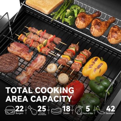 Image showing  552 Sq. In. Cooking Area Barrel Charcoal Grill with Offset Smoker, or Outdoor Grilling and Backyard Cooking, Black