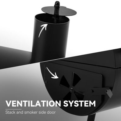 Image showing 7 th Royal Gourmet 552 Sq. In. Cooking Area Barrel Charcoal Grill with Offset Smoker, or Outdoor Grilling and Backyard Cooking, Black