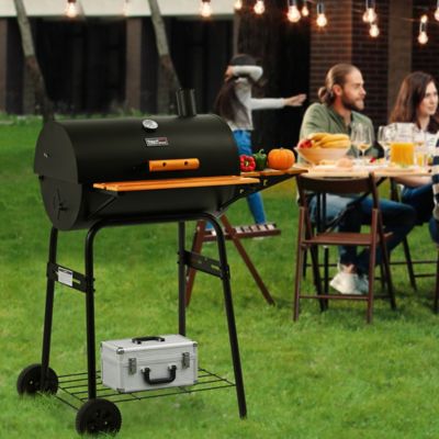 Image showing  426 sq. in. Cooking Area Charcoal Grill for Outdoor with Wooden Front shelf, and Side Shelf With Hooks