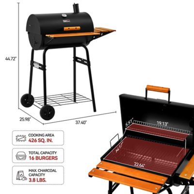 Image showing  426 sq. in. Cooking Area Charcoal Grill for Outdoor with Wooden Front shelf, and Side Shelf With Hooks