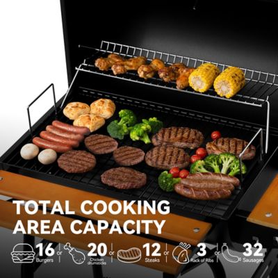 Image showing  426 sq. in. Cooking Area Charcoal Grill for Outdoor with Wooden Front shelf, and Side Shelf With Hooks