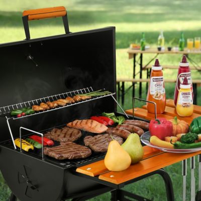 Image showing 8 th Royal Gourmet 426 sq. in. Cooking Area Charcoal Grill for Outdoor with Wooden Front shelf, and Side Shelf With Hooks