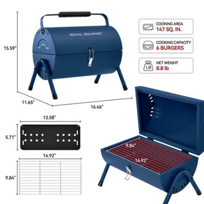 Image showing  Portable Charcoal Grill, 147 sq. ft. with Four Air Vents, Lid Latch Buckle, Lid Handle,Blue
